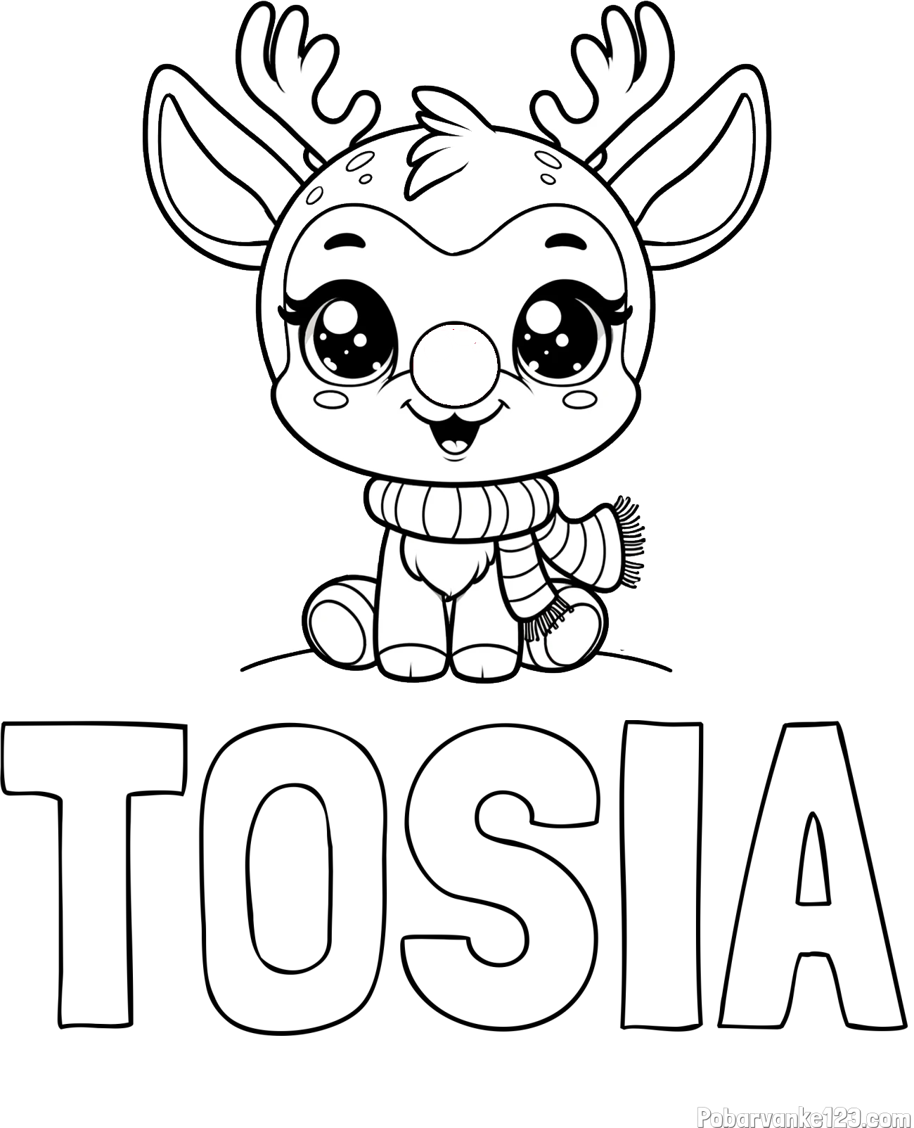 Pobarvanka imena TOSIA in otroška pobarvanka jelenčka Rudolfa s šalom okoli vratu