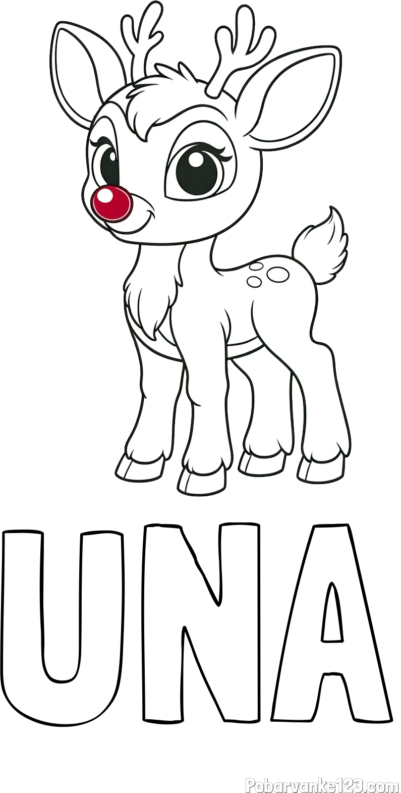 Pobarvanka imena UNA in pobarvanka nasmejanega jelenčka Rudolfa