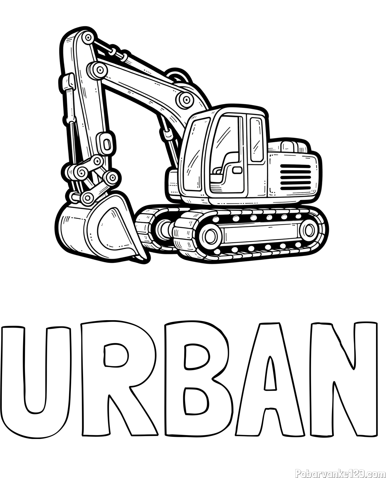 Pobarvanka imena URBAN in pobarvanka velikega delovnega stroja - bagra