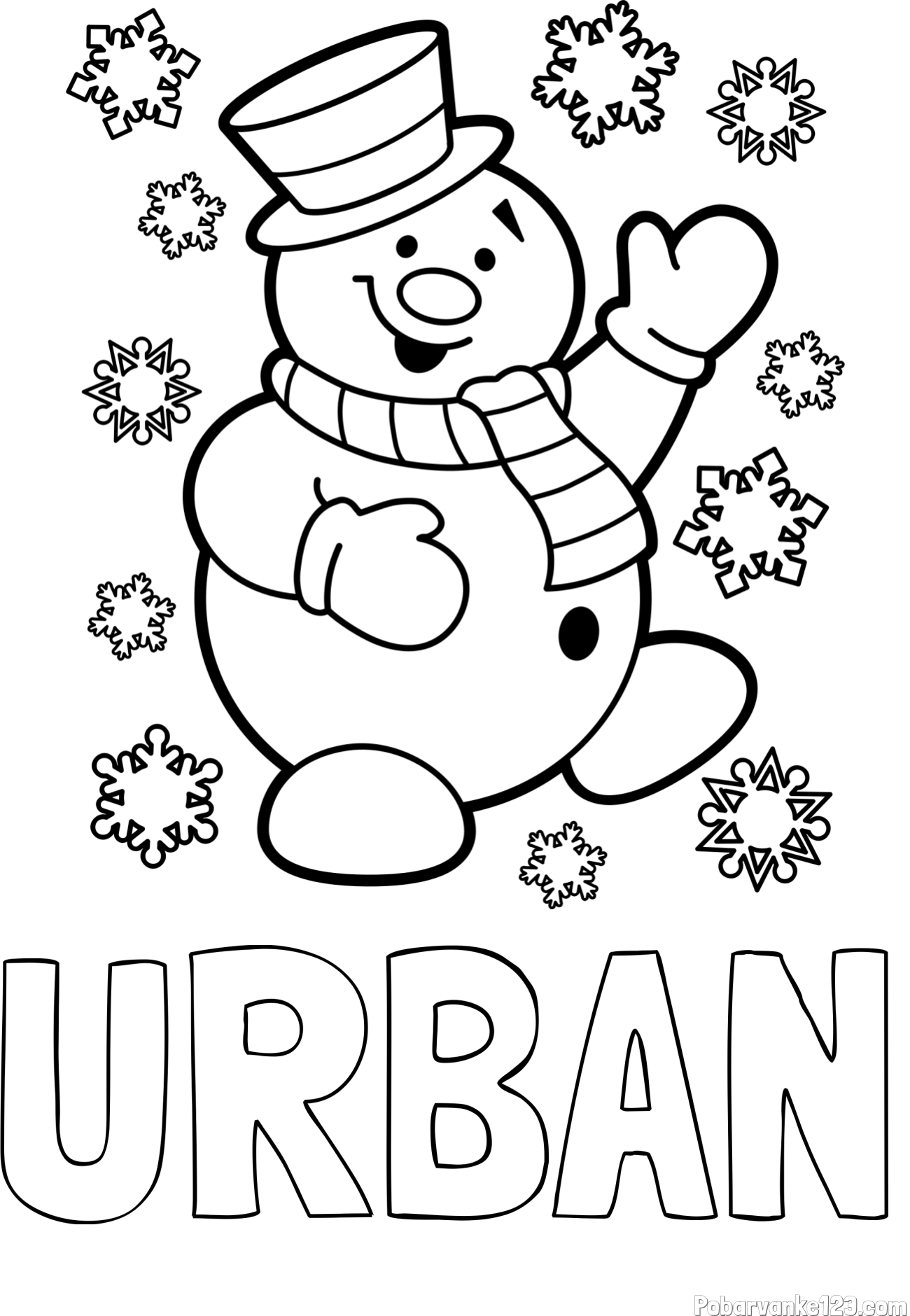 Pobarvanka imena URBAN in pobarvanka veselega snežaka