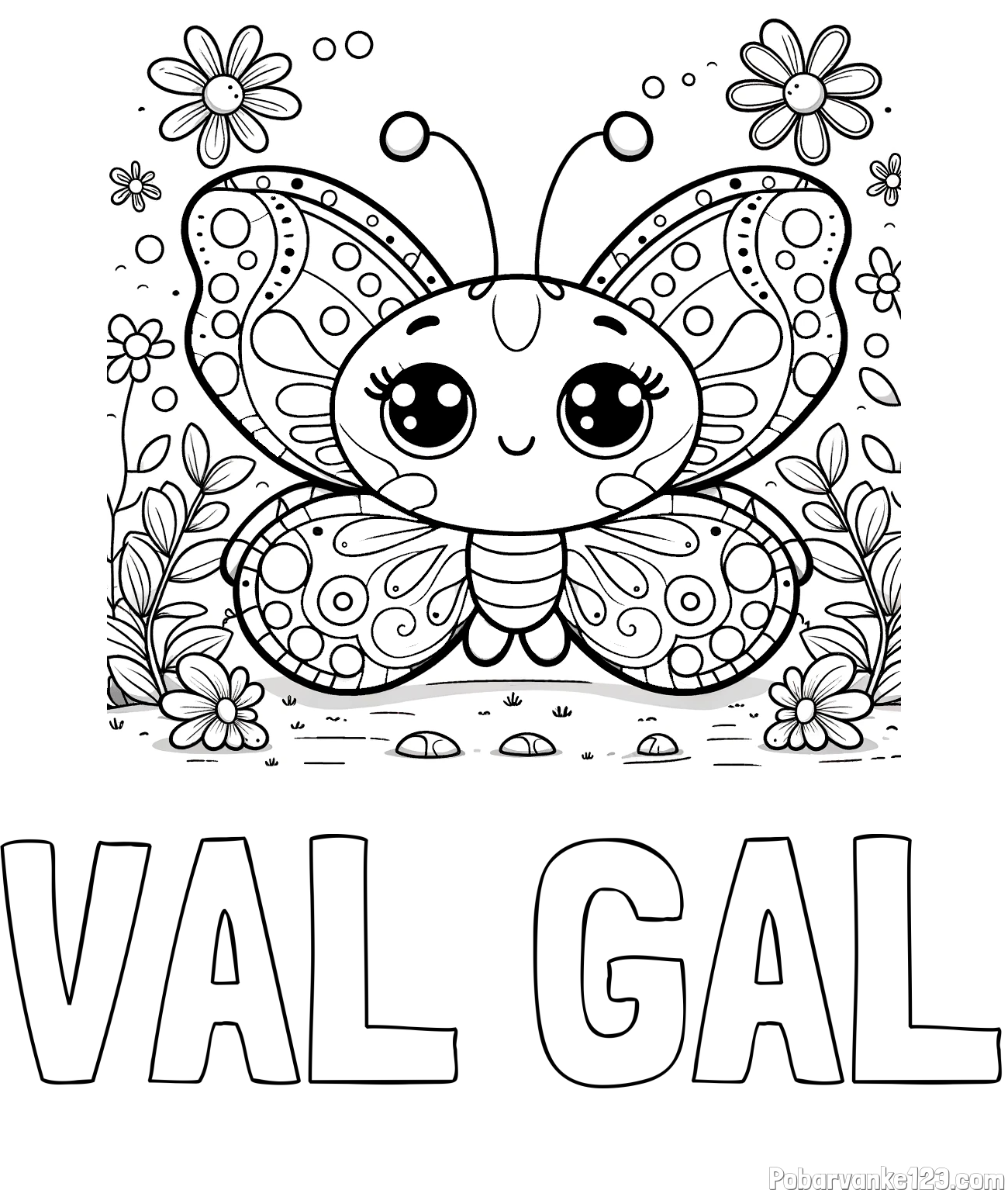 Pobarvanka imena VAL GAL in pobarvanka ljubkega metuljčka