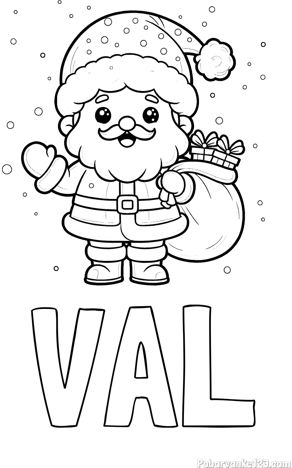 Pobarvanka imena VAL in pobarvanka Božička s polno vrečo daril