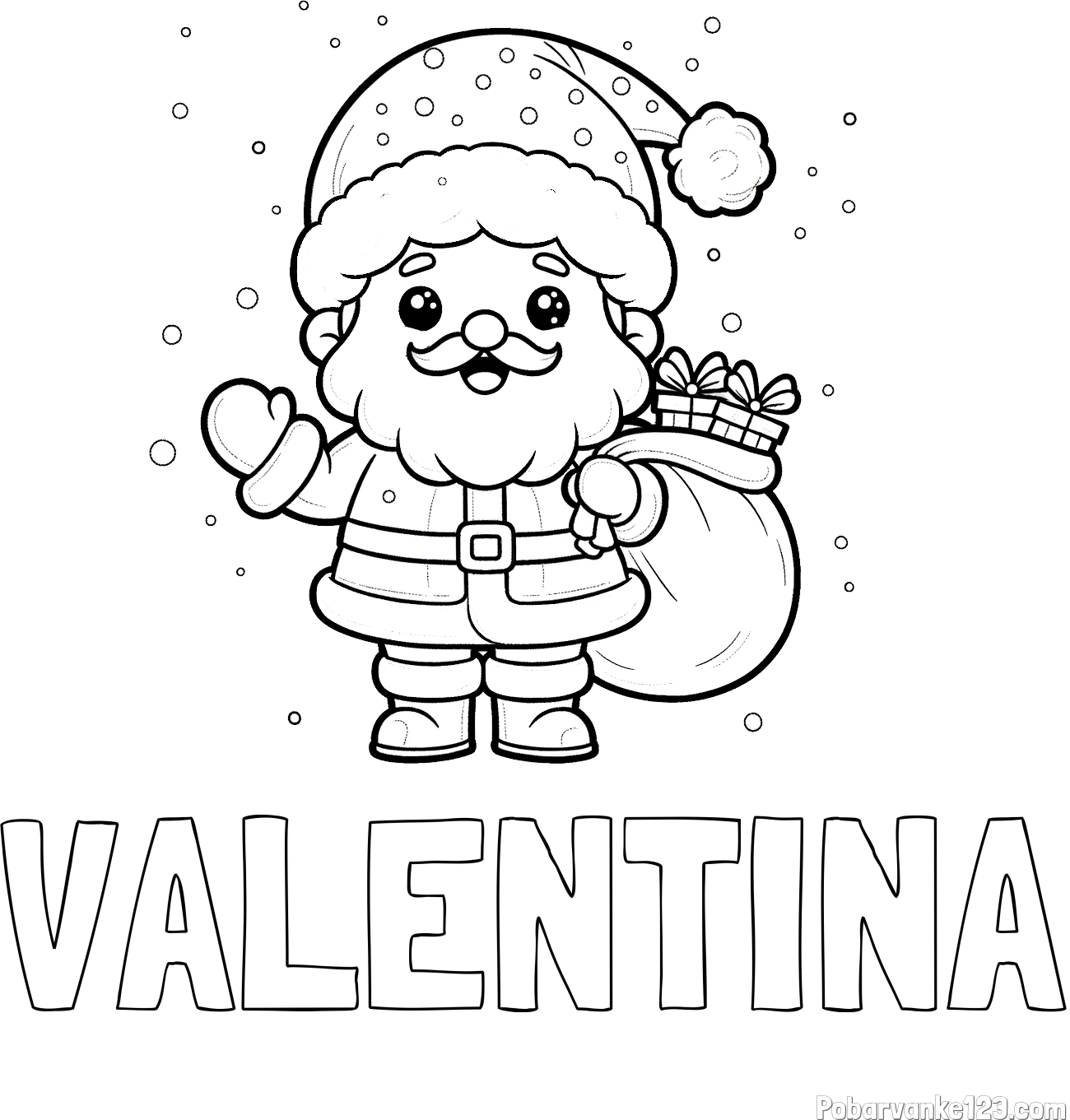 Pobarvanka imena VALENTINA in pobarvanka Božička s polno vrečo daril