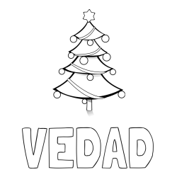 Online izdelana pobarvanka - Pobarvanka imena VEDAD in božična smreka