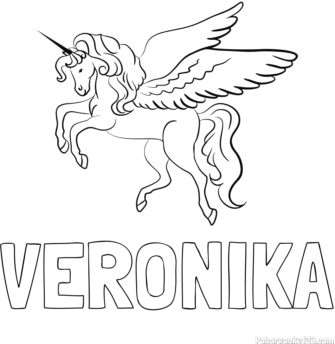 Pobarvanka imena VERONIKA in lepa pobarvanka samoroga