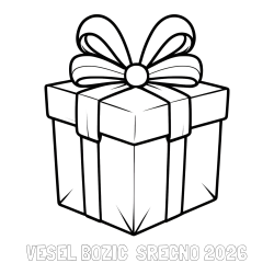 Online izdelana pobarvanka - Pobarvanka imena VESEL BOŽIČ  SREČNO 2026 in pobarvanka darilne škatle s pentljo