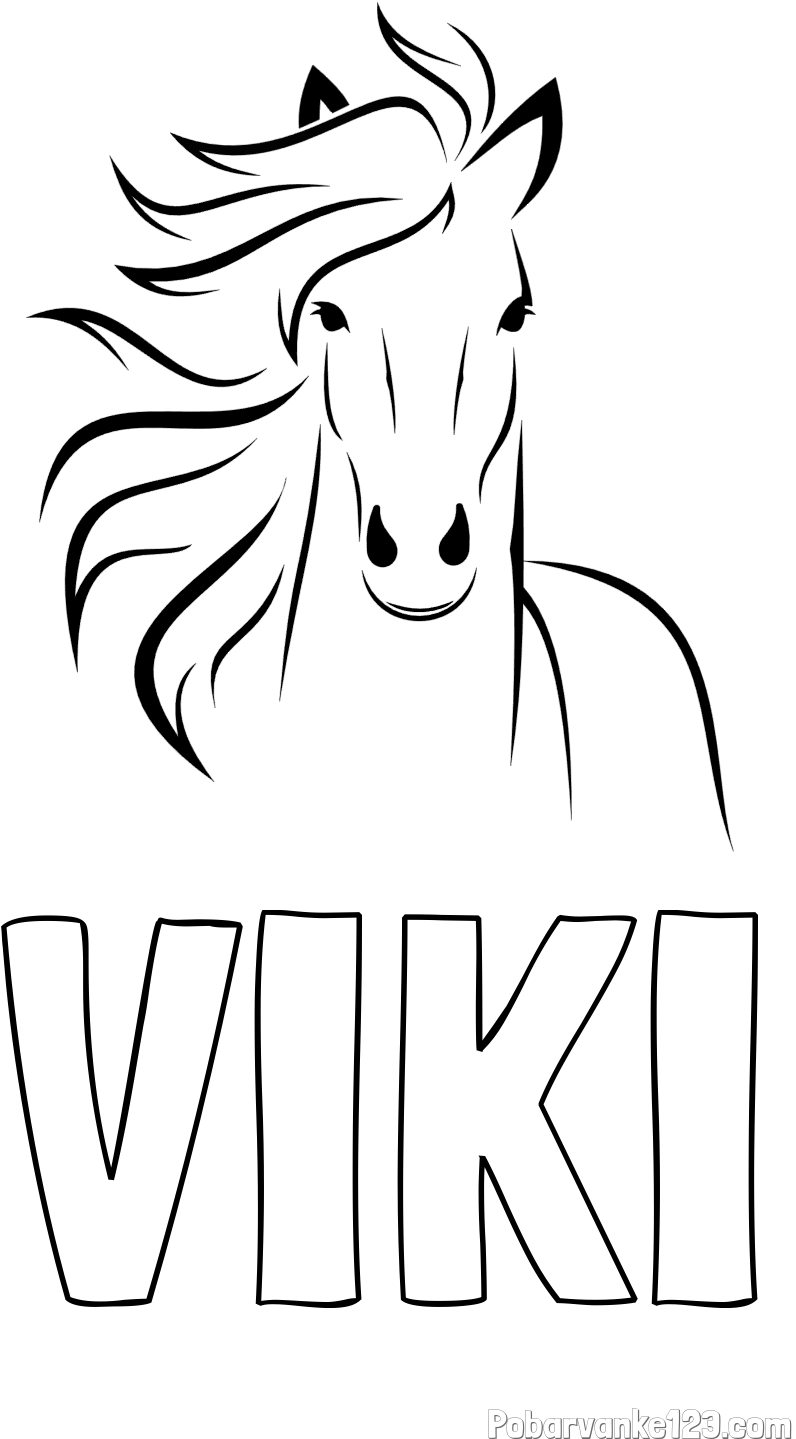 Pobarvanka imena VIKI in lepa pobarvanka konja