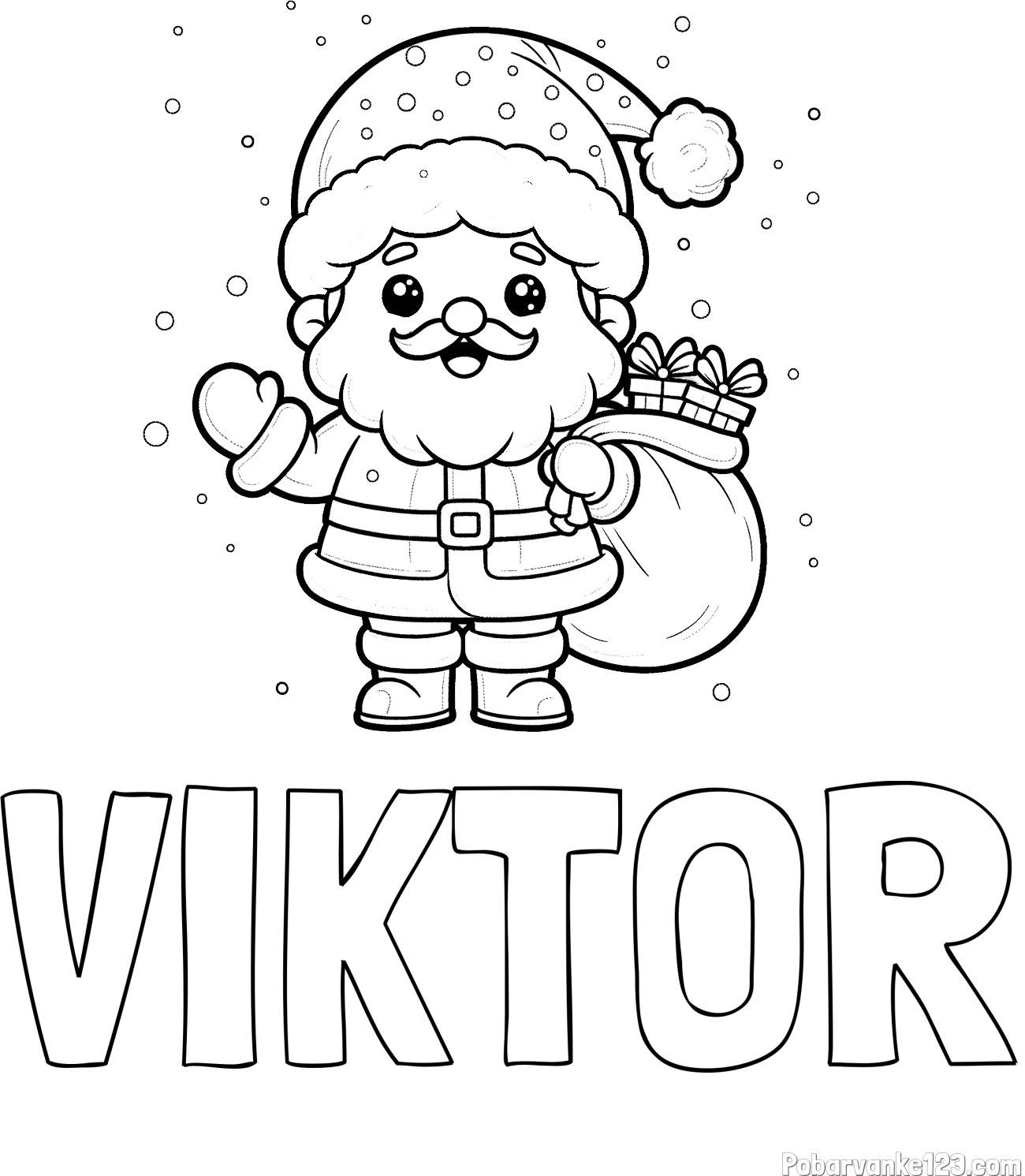 Pobarvanka imena VIKTOR in pobarvanka Božička s polno vrečo daril