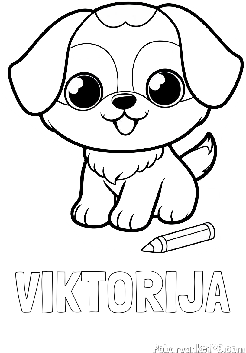 Pobarvanka imena VIKTORIJA in pobarvanka prikupnega kužka