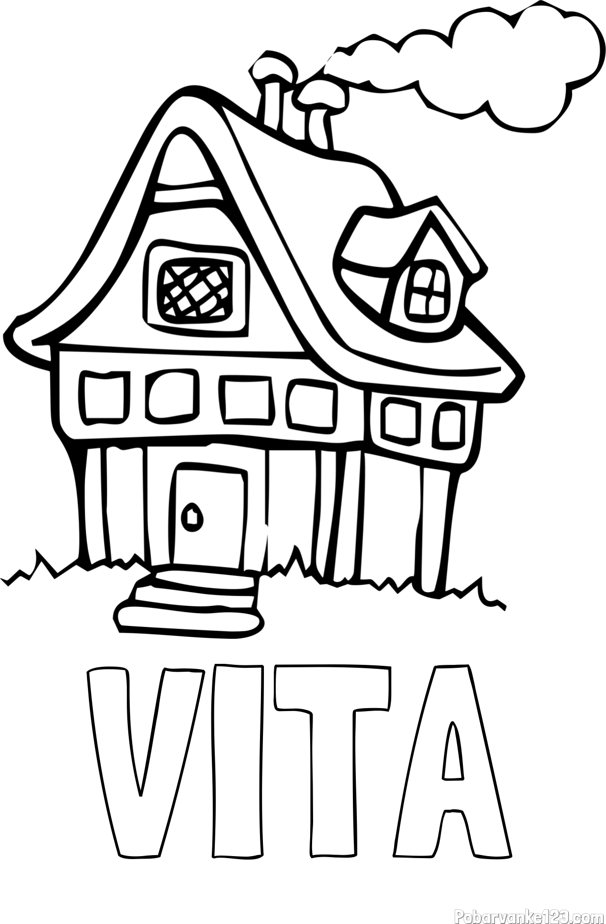 Pobarvanka imena VITA in pobarvanka prikupne hiške