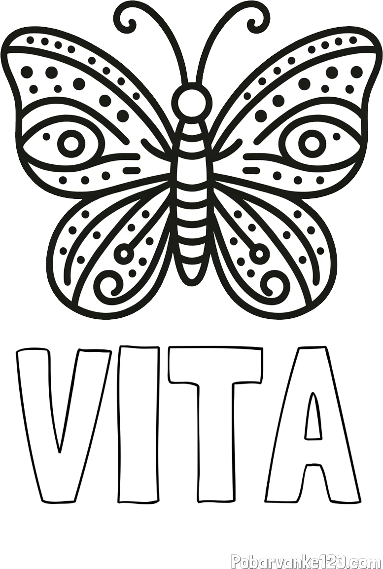 Pobarvanka imena VITA in preprosta pobarvanka metulja