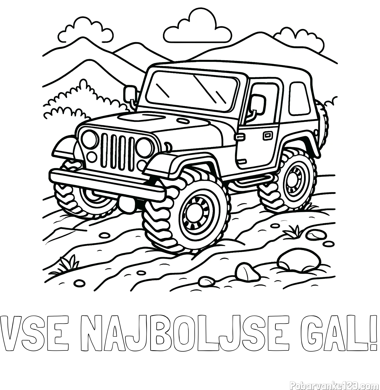 Pobarvanka imena VSE NAJBOLJŠE GAL! in pobarvanka džipa na terenu