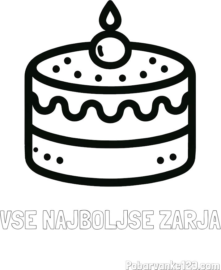 Pobarvanka imena VSE NAJBOLJŠE ZARJA in otroška pobarvanka majhne torte