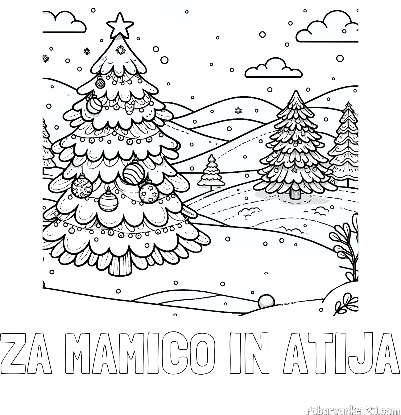 Pobarvanka imena ZA MAMICO IN ATIJA in pobarvanka božične smrečice v naravi