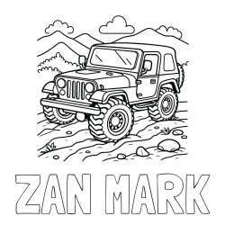 Online izdelana pobarvanka - Pobarvanka imena ŽAN MARK in pobarvanka džipa na terenu