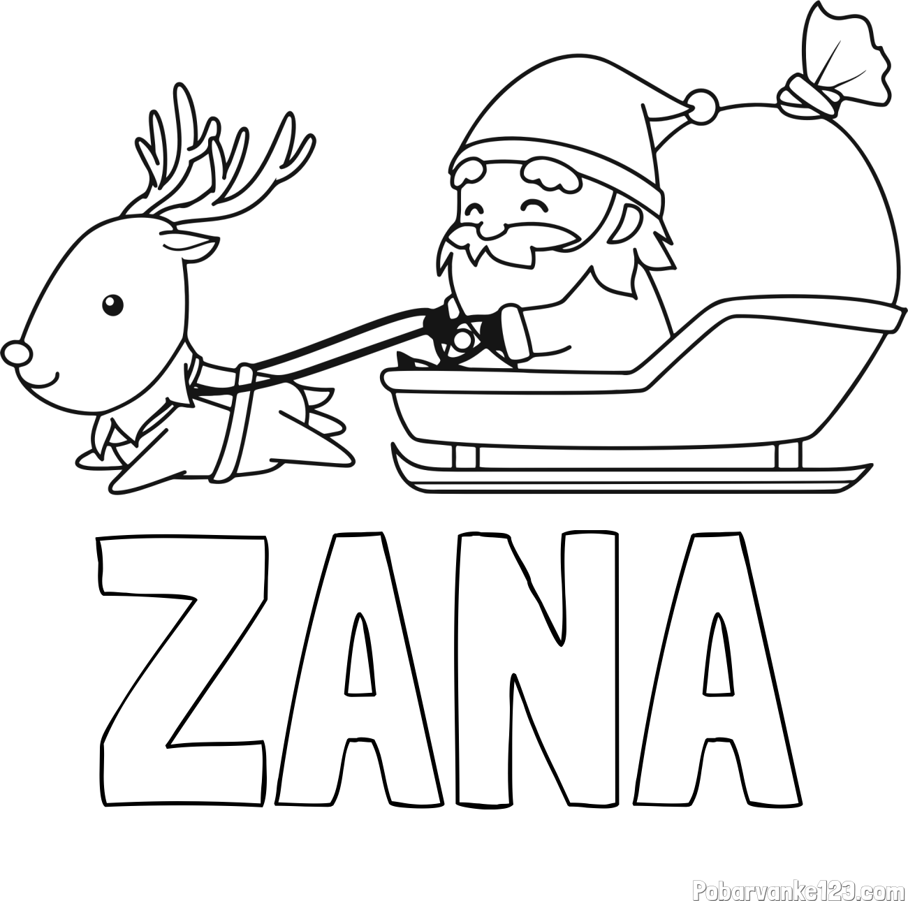 Pobarvanka imena ŽANA in pobarvanka Božička na saneh ter jelenčka Rudolfa