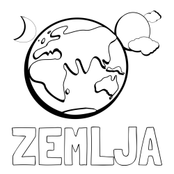 Online izdelana pobarvanka - Pobarvanka imena ZEMLJA in pobarvanka planeta Zemlje, lune ter sonca