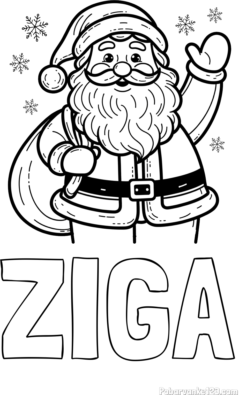 Pobarvanka imena ŽIGA in pobarvanka nasmejanega Božička s polno vrečo daril