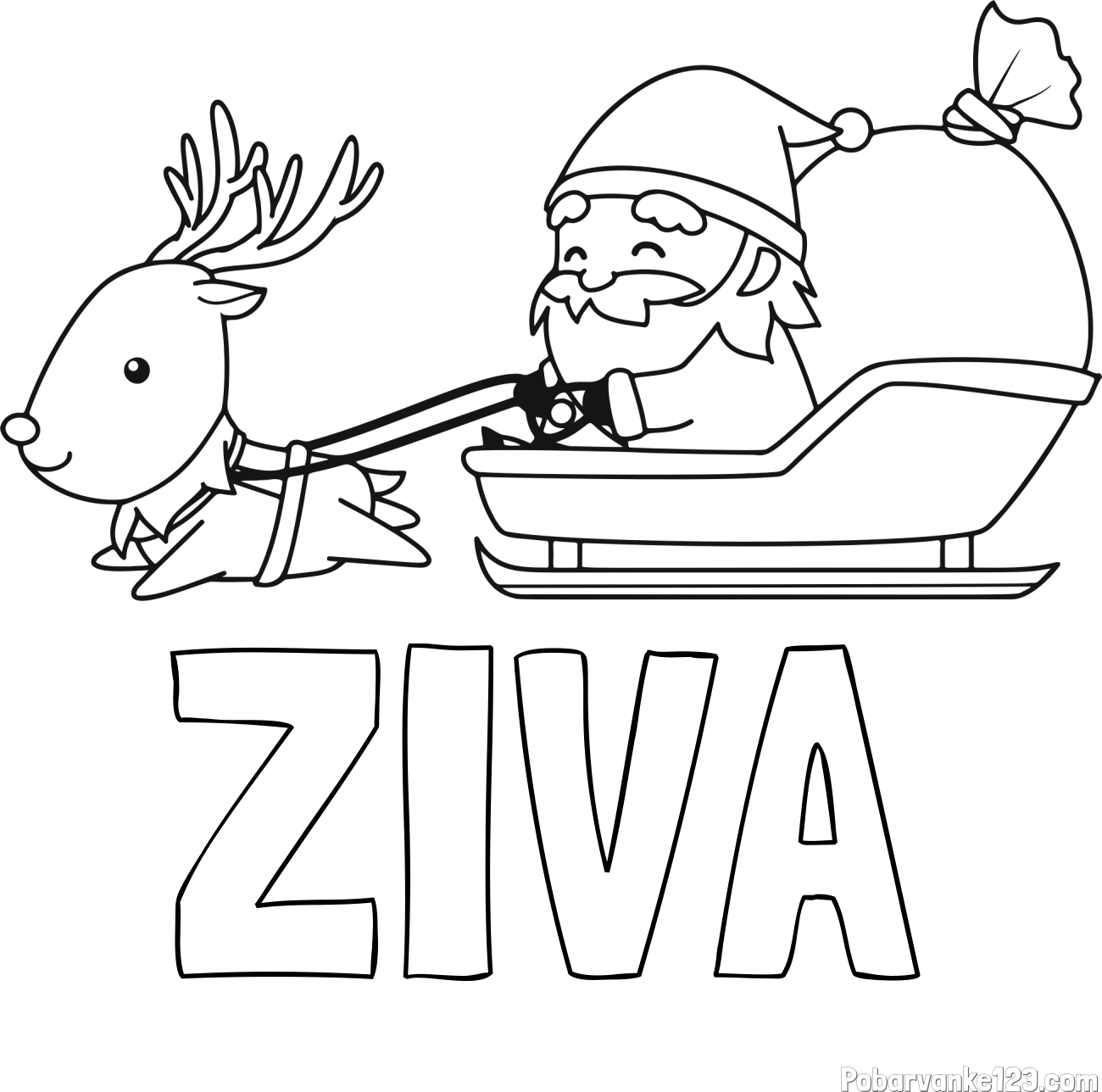 Pobarvanka imena ŽIVA in pobarvanka Božička na saneh ter jelenčka Rudolfa