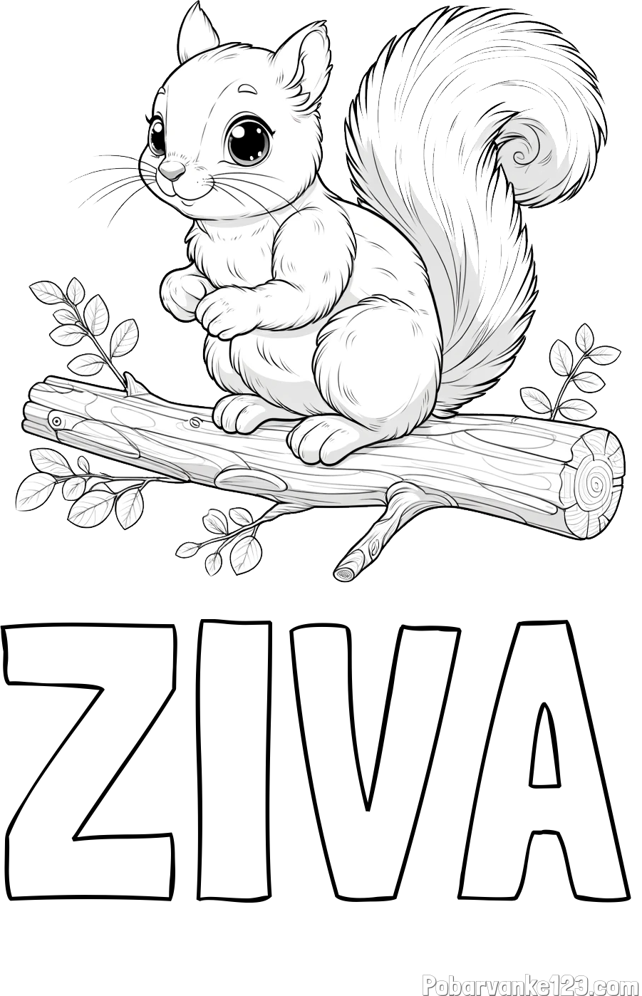 Pobarvanka imena ŽIVA in pobarvanka veverice na veji