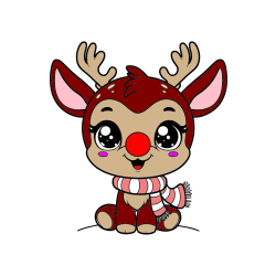 Pobarvana pobarvanka - Otroška pobarvanka jelenčka Rudolfa s šalom okoli vratu