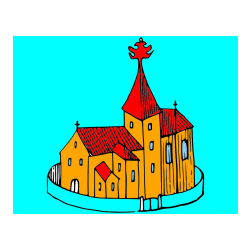 Pobarvana pobarvanka - Pobarvanka cerkve obdane z obzidjem