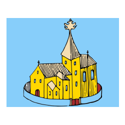 Pobarvana pobarvanka - Pobarvanka cerkve obdane z obzidjem