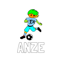 Pobarvana pobarvanka - Pobarvanka imena ANŽE in otroška pobarvanka preprosto ilustriranega nogometaša