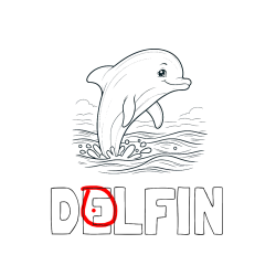 Pobarvana pobarvanka - Pobarvanka imena DELFIN in pobarvanka nasmejanega delfina v  skoku
