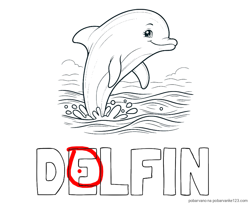 POBARVANA POBARVANKA - Pobarvanka imena DELFIN in pobarvanka nasmejanega delfina v  skoku
