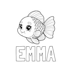 Pobarvana pobarvanka - Pobarvanka imena EMMA in ljubka pobarvanka starejše ribe