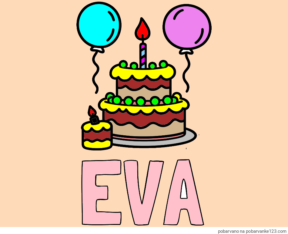 POBARVANA POBARVANKA - Pobarvanka imena EVA in pobarvanka velike rojstnodnevne torte