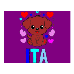 Pobarvana pobarvanka - Pobarvanka imena ITA in pobarvanka ljubkega kužka obdanega s srčki
