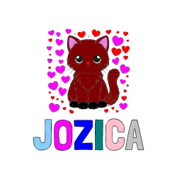 Pobarvana pobarvanka - Pobarvanka imena JOŽICA in pobarvanka ljubke mucke obdane s srčki