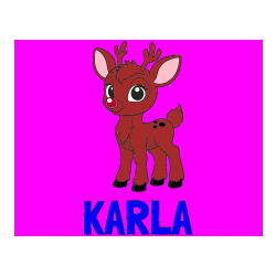 Pobarvana pobarvanka - Pobarvanka imena KARLA in pobarvanka nasmejanega jelenčka Rudolfa