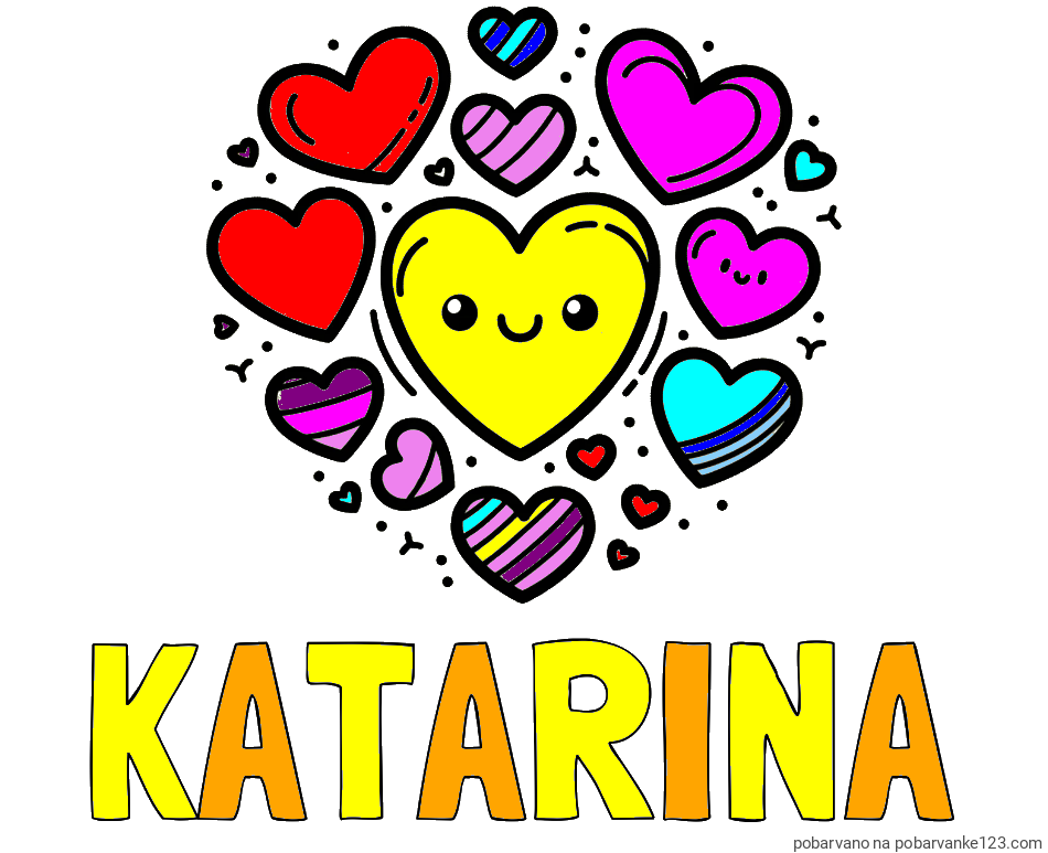 POBARVANA POBARVANKA - Pobarvanka imena KATARINA in pobarvanka srčkov
