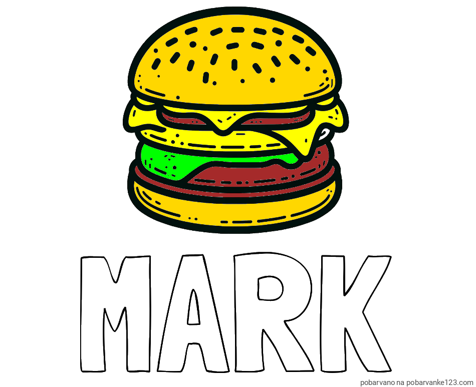 POBARVANA POBARVANKA - Pobarvanka imena MARK in preprosta pobarvanka hamburgerja