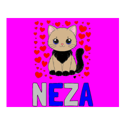 Pobarvana pobarvanka - Pobarvanka imena NEŽA in pobarvanka ljubke mucke obdane s srčki