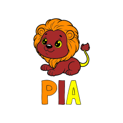 Pobarvana pobarvanka - Pobarvanka imena PIA in pobarvanka igrivega levčka