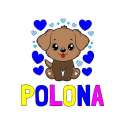 Pobarvana pobarvanka - Pobarvanka imena POLONA in pobarvanka ljubkega kužka obdanega s srčki