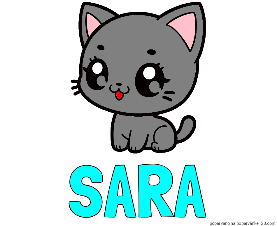 POBARVANA POBARVANKA - Pobarvanka imena SARA in pobarvnaka ljubke muce v anime slogu