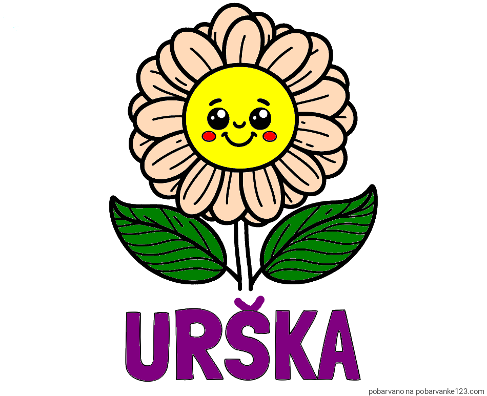 POBARVANA POBARVANKA - Pobarvanka imena URŠKA in pobarvanka ljubke in nasmejane rože