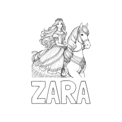 Pobarvana pobarvanka - Pobarvanka imena ZARA in pobarvanka nasmejana princese na konju
