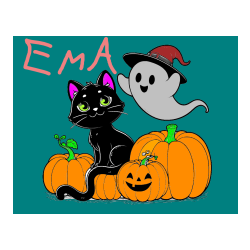 Pobarvana pobarvanka - Pobarvanka prijaznega duhca, črne mačke ter buč za noč čarovnic