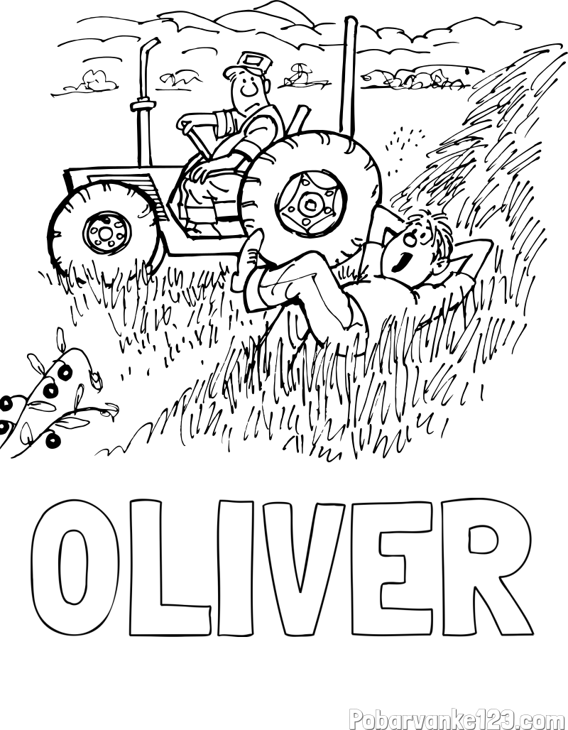 Pobarvanka imena 0LIVER in pobarvanka traktor