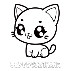 Online izdelana pobarvanka - Pobarvanka imena 987654321HANA in pobarvnaka ljubke muce v anime slogu