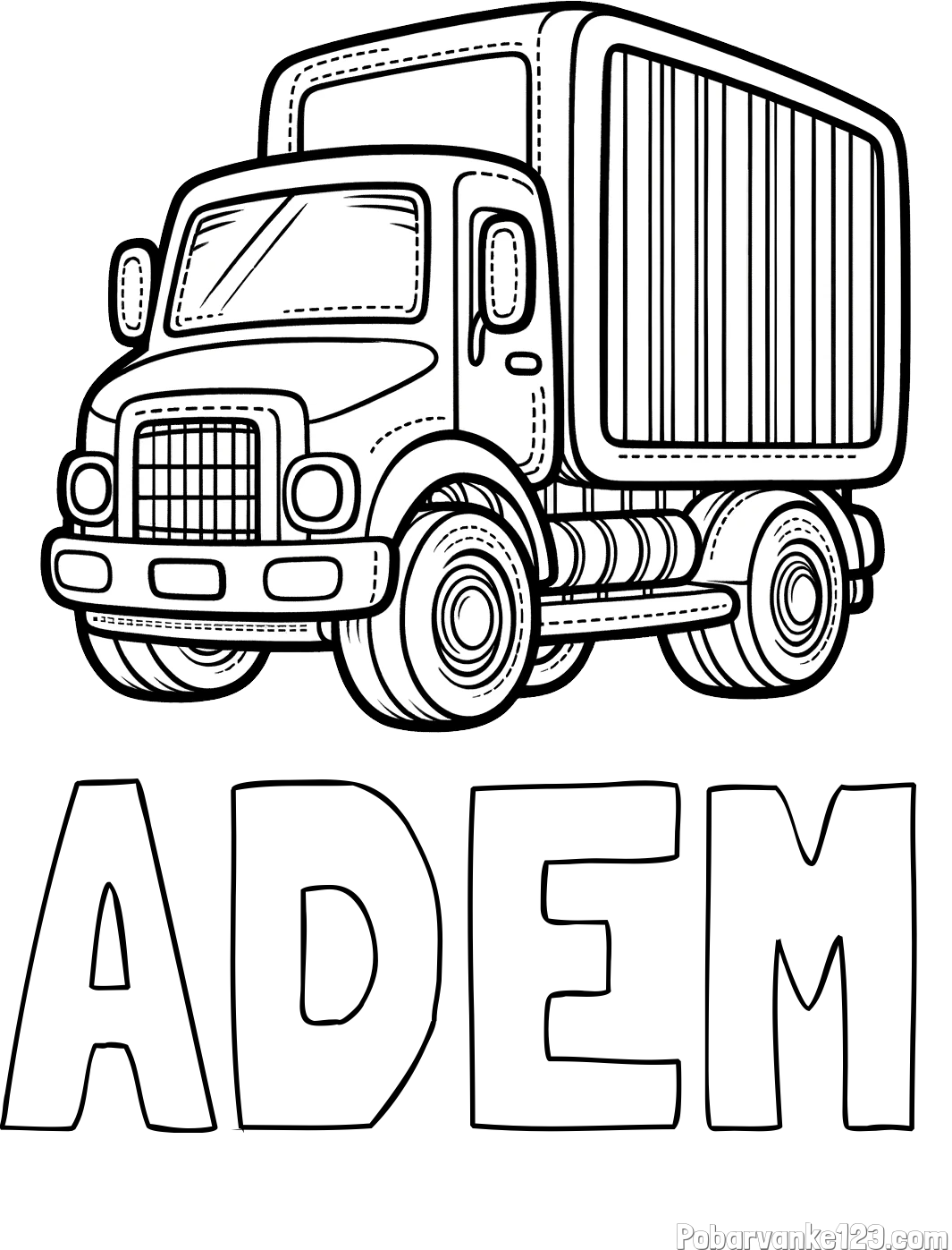 Pobarvanka imena ADEM in pobarvanka majšega tovornjaka