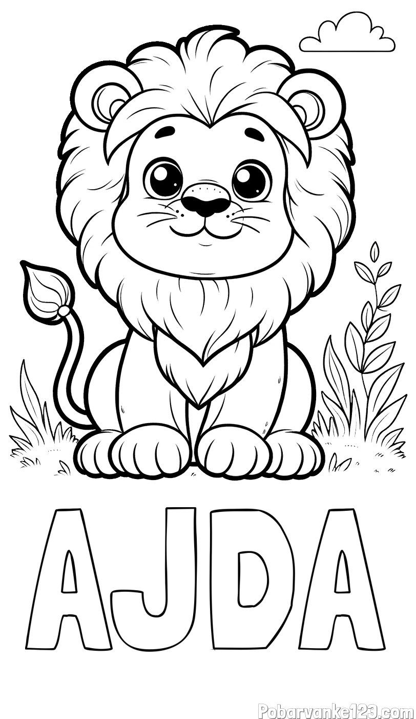 Pobarvanka imena AJDA in pobarvanka ljubkega leva