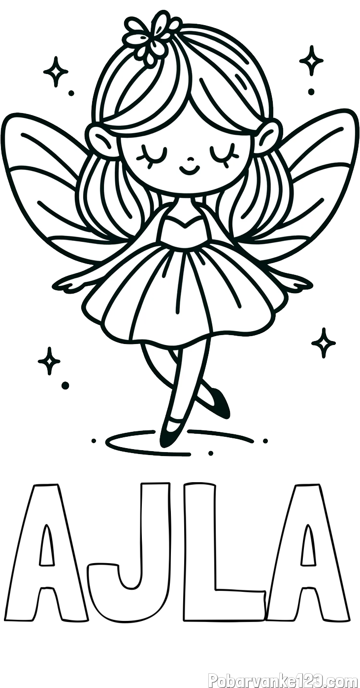 Pobarvanka imena AJLA in enostavna pobarvanka čarobne vile