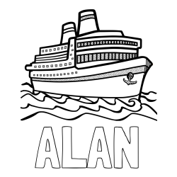 Online izdelana pobarvanka - Pobarvanka imena ALAN in pobarvanka velike potniške ladje